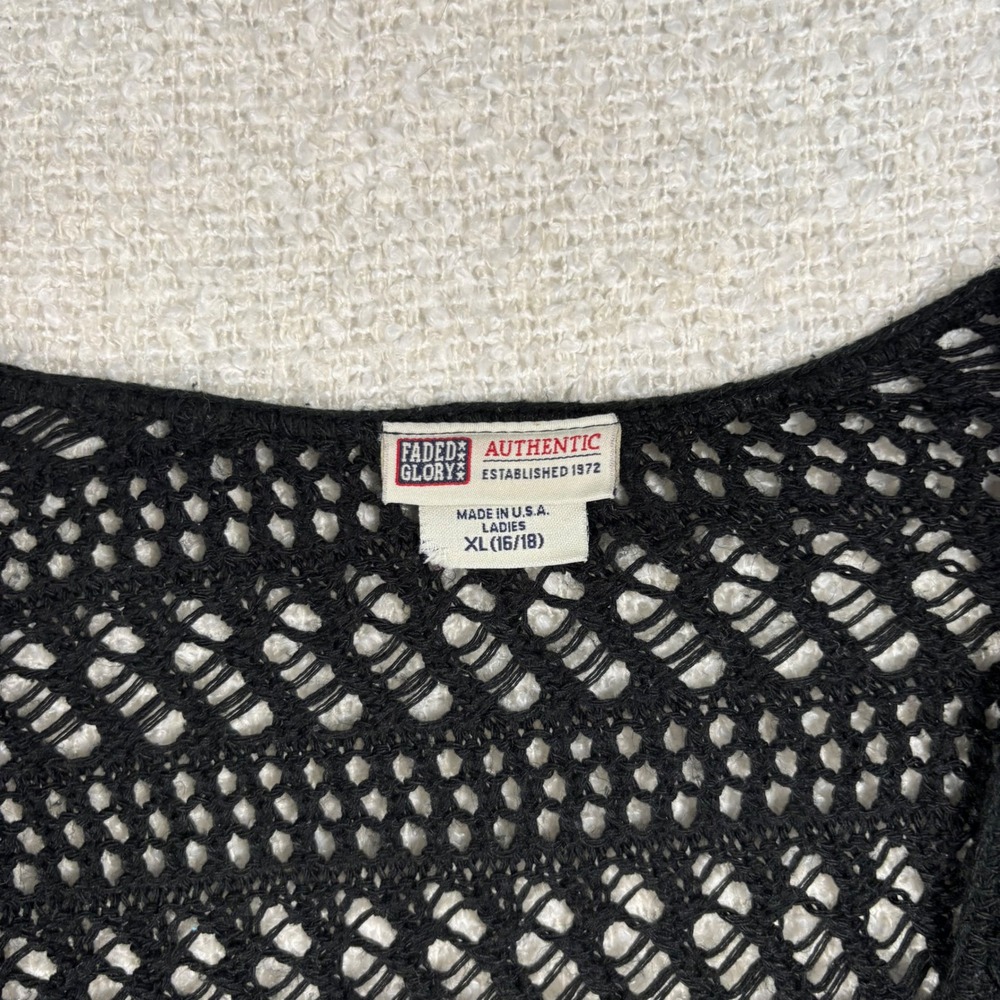 vintage 90s faded glory black open knit cardigan whimsygoth grunge fairy Y2K - Picture 4 of 6